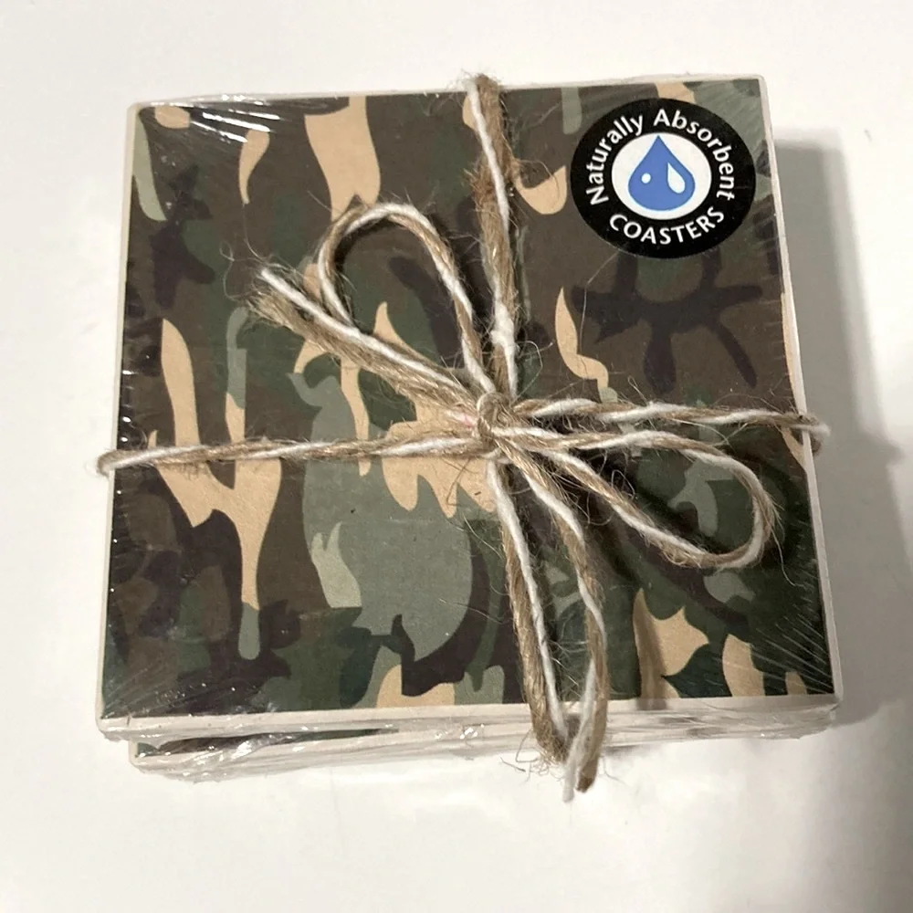 Camouflage Hunting Military Drink Coasters Absorbent Cork Backed Set of 4